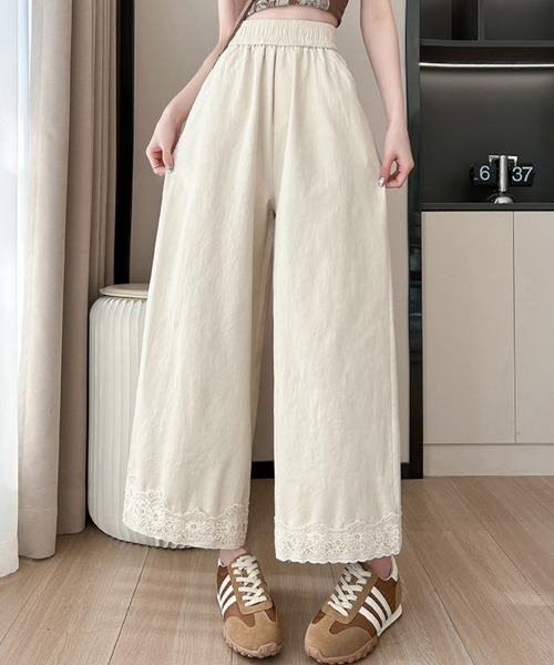mielu(ミエル)の「ハイウエストポイントレースワイドパンツ(その他パンツ・レディース・ブルー/ブラック/ベージュ・LARGE/MEDIUM)」の3枚目の写真