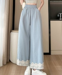 ハイウエストポイントレースワイドパンツ