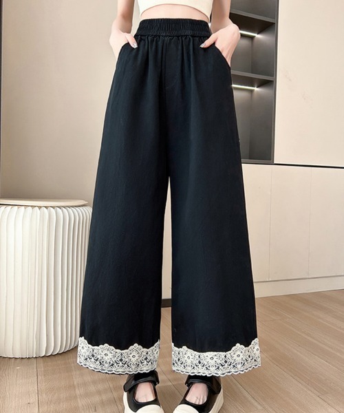 mielu(ミエル)の「ハイウエストポイントレースワイドパンツ(その他パンツ・レディース・ブルー/ブラック/ベージュ・LARGE/MEDIUM)」の2枚目の写真