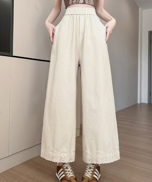 mielu(ミエル)の「ハイウエストポイントレースワイドパンツ(その他パンツ・レディース・ブルー/ブラック/ベージュ・LARGE/MEDIUM)」の5枚目の写真