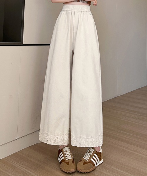 mielu(ミエル)の「ハイウエストポイントレースワイドパンツ(その他パンツ・レディース・ブルー/ブラック/ベージュ・LARGE/MEDIUM)」の6枚目の写真