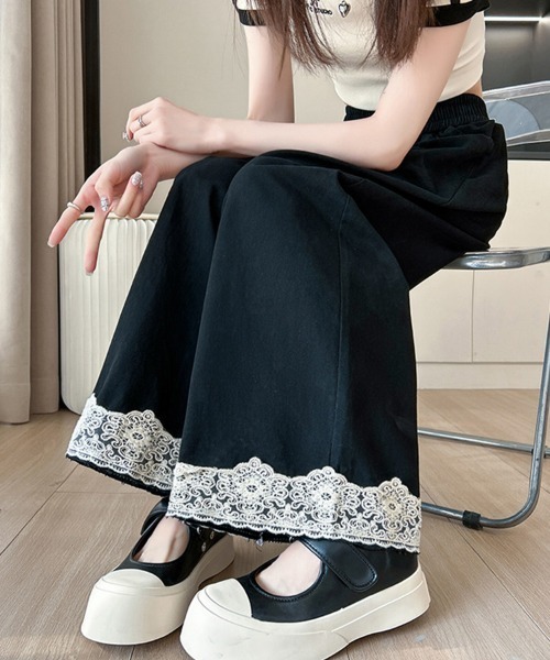 mielu(ミエル)の「ハイウエストポイントレースワイドパンツ(その他パンツ・レディース・ブルー/ブラック/ベージュ・LARGE/MEDIUM)」の10枚目の写真
