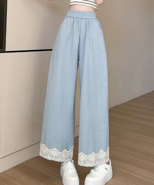 mielu(ミエル)の「ハイウエストポイントレースワイドパンツ(その他パンツ・レディース・ブルー/ブラック/ベージュ・LARGE/MEDIUM)」の4枚目の写真