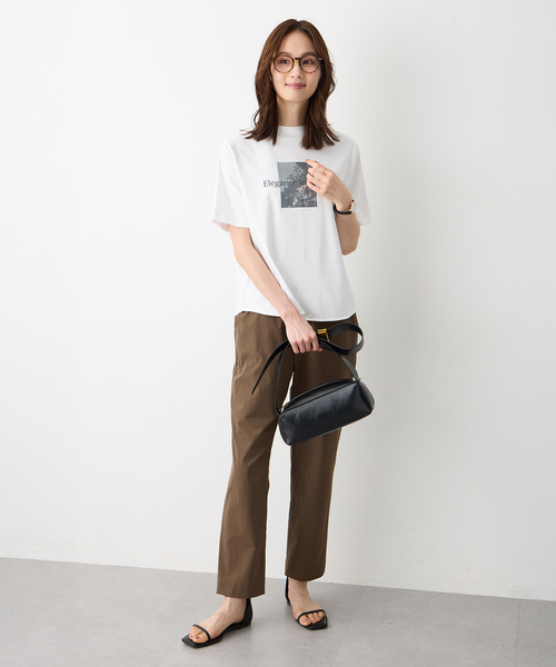 A/C DESIGN BY ALPHA CUBIC（エーシーデザインバイアルファキュービック）の「モックネック箔プリントロゴTシャツ【すごツヤ・接触冷感・UVカット】（Tシャツ/カットソー・レディース・サックスブルー/オフホワイト・M/L/LL）」の7枚目の写真