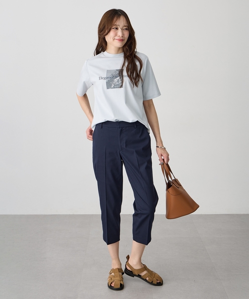 A/C DESIGN BY ALPHA CUBIC（エーシーデザインバイアルファキュービック）の「モックネック箔プリントロゴTシャツ【すごツヤ・接触冷感・UVカット】（Tシャツ/カットソー・レディース・サックスブルー/オフホワイト・M/L/LL）」の8枚目の写真