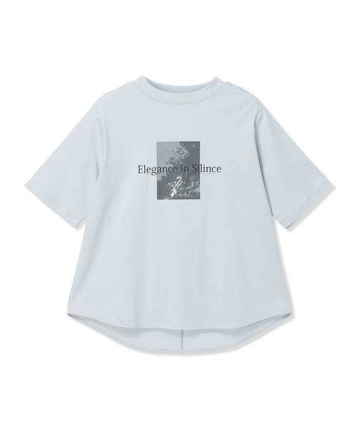 A/C DESIGN BY ALPHA CUBIC（エーシーデザインバイアルファキュービック）の「モックネック箔プリントロゴTシャツ【すごツヤ・接触冷感・UVカット】（Tシャツ/カットソー・レディース・サックスブルー/オフホワイト・M/L/LL）」の13枚目の写真