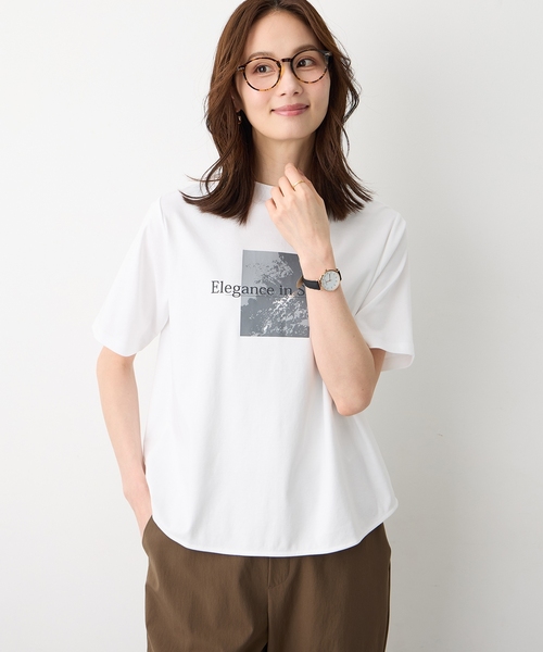 A/C DESIGN BY ALPHA CUBIC（エーシーデザインバイアルファキュービック）の「モックネック箔プリントロゴTシャツ【すごツヤ・接触冷感・UVカット】（Tシャツ/カットソー・レディース・サックスブルー/オフホワイト・M/L/LL）」の22枚目の写真