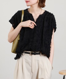 EGLANTINE キーネックジャガードブラウス