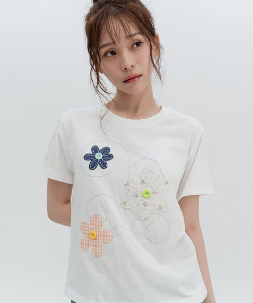 HIGH SCHOOL DISCO(ハイスクールディスコ)の「フローラルアップリケショートスリーブ(Tシャツ/カットソー・レディース・その他・FREE)」の2枚目の写真