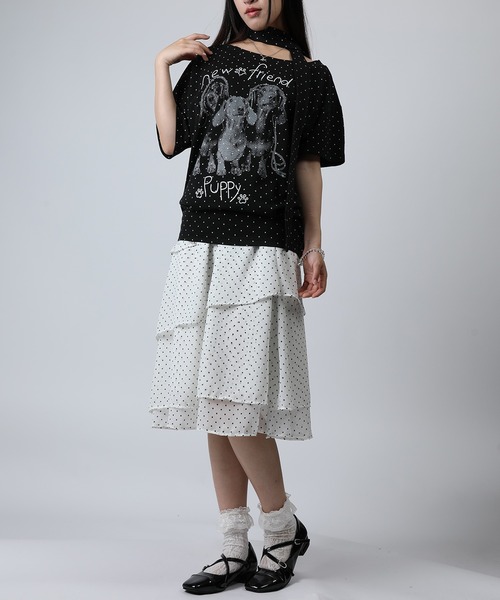 HOOK（フック）の「HOOK for girls ナロータイ付きワンショルダー半袖Tシャツ (SS)（Tシャツ/カットソー・レディース・ブラック/ライトベージュ・FREE）」の18枚目の写真