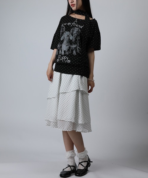 HOOK（フック）の「HOOK for girls ナロータイ付きワンショルダー半袖Tシャツ (SS)（Tシャツ/カットソー・レディース・ブラック/ライトベージュ・FREE）」の19枚目の写真