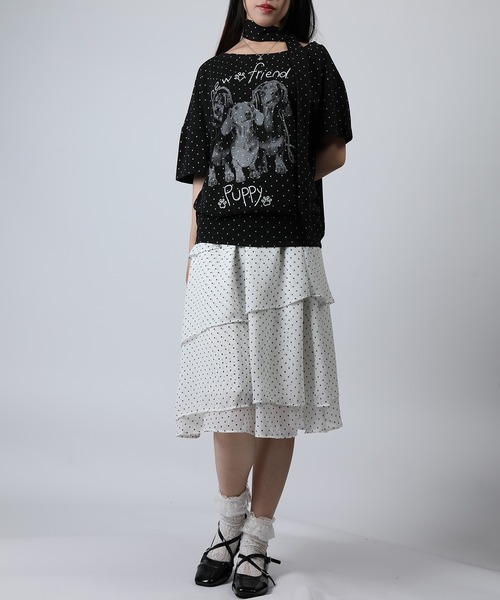 HOOK（フック）の「HOOK for girls ナロータイ付きワンショルダー半袖Tシャツ (SS)（Tシャツ/カットソー・レディース・ブラック/ライトベージュ・FREE）」の20枚目の写真