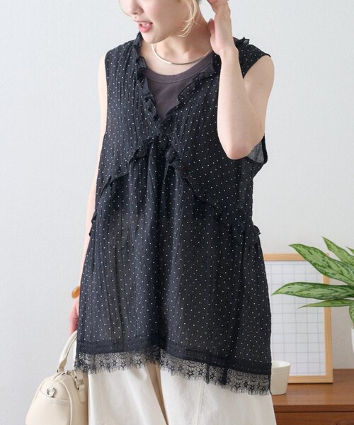 ZOZO限定】裾レースドットシアーフリルチュニック（チュニック