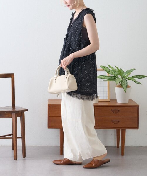 CIAOPANIC TYPY（チャオパニックティピー）の「【ZOZO限定】裾レースドットシアーフリルチュニック（チュニック・レディース・ブラック/サックスブルー/ホワイト/イエロー・ONE SIZE）」の17枚目の写真