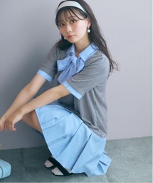 marun | ＜大きいサイズ＞ドッキングミニ丈ワンピース(リボンタイ付) marun(ワンピース)