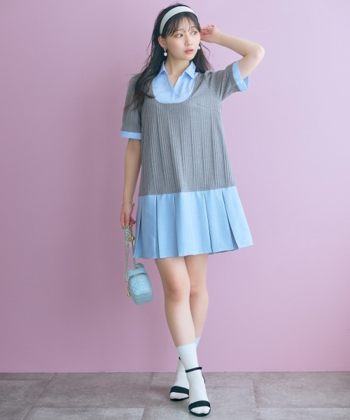 marun(マルン)の「<大きいサイズ>ドッキングミニ丈ワンピース(リボンタイ付) marun(ワンピース・レディース・ネイビー系/グレー系・5L/4L/3L/LL/L)」の7枚目の写真