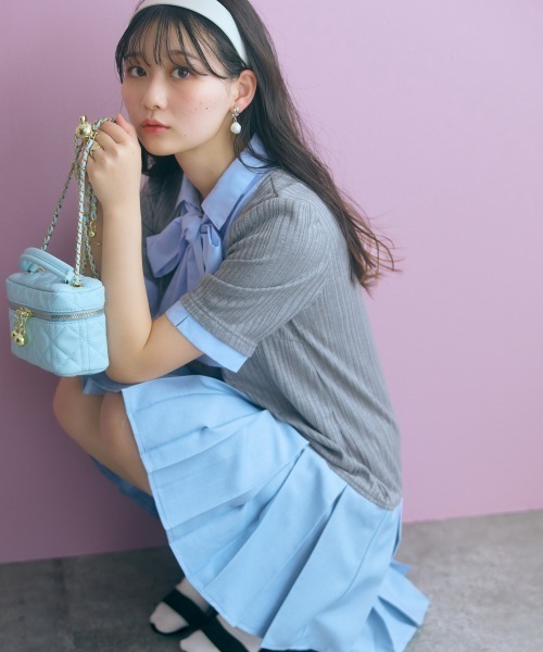 marun(マルン)の「<大きいサイズ>ドッキングミニ丈ワンピース(リボンタイ付) marun(ワンピース・レディース・ネイビー系/グレー系・5L/4L/3L/LL/L)」の8枚目の写真