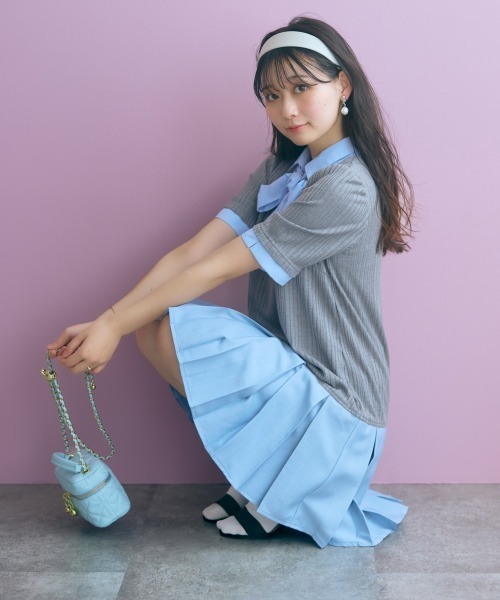 marun(マルン)の「<大きいサイズ>ドッキングミニ丈ワンピース(リボンタイ付) marun(ワンピース・レディース・ネイビー系/グレー系・5L/4L/3L/LL/L)」の20枚目の写真