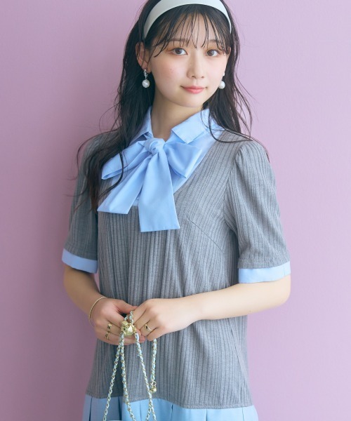 marun(マルン)の「<大きいサイズ>ドッキングミニ丈ワンピース(リボンタイ付) marun(ワンピース・レディース・ネイビー系/グレー系・5L/4L/3L/LL/L)」の9枚目の写真
