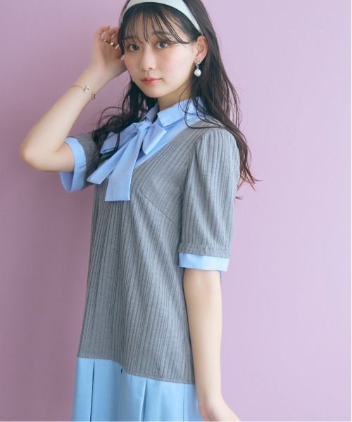 marun(マルン)の「<大きいサイズ>ドッキングミニ丈ワンピース(リボンタイ付) marun(ワンピース・レディース・ネイビー系/グレー系・5L/4L/3L/LL/L)」の19枚目の写真