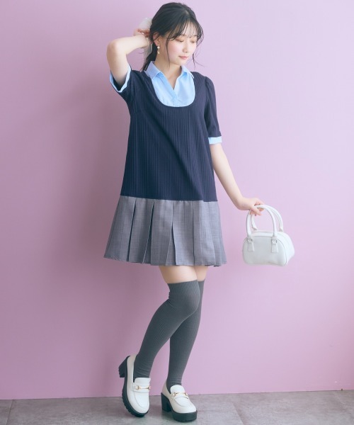 marun(マルン)の「<大きいサイズ>ドッキングミニ丈ワンピース(リボンタイ付) marun(ワンピース・レディース・ネイビー系/グレー系・5L/4L/3L/LL/L)」の21枚目の写真
