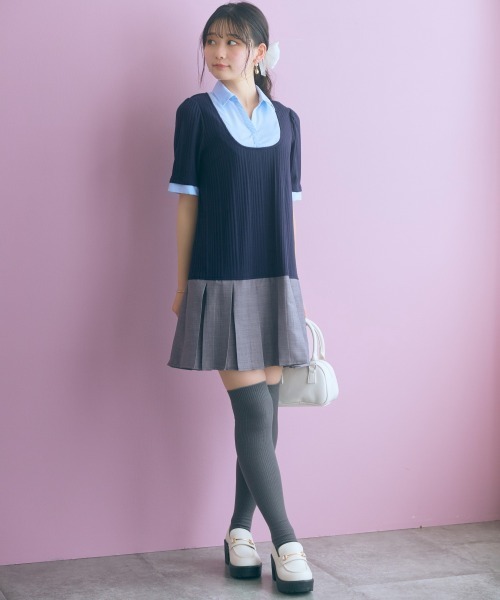 marun(マルン)の「<大きいサイズ>ドッキングミニ丈ワンピース(リボンタイ付) marun(ワンピース・レディース・ネイビー系/グレー系・5L/4L/3L/LL/L)」の22枚目の写真