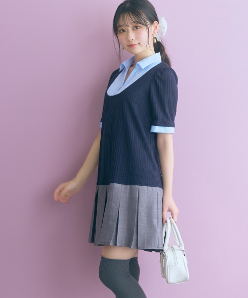 marun(マルン)の「<大きいサイズ>ドッキングミニ丈ワンピース(リボンタイ付) marun(ワンピース・レディース・ネイビー系/グレー系・5L/4L/3L/LL/L)」の5枚目の写真