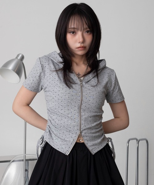 WEGO（ウィゴー）の「WEGO/【26年春夏新作】半袖ドロストWジップパーカー（パーカー・レディース・その他1/その他3/その他2・FREE）」の3枚目の写真