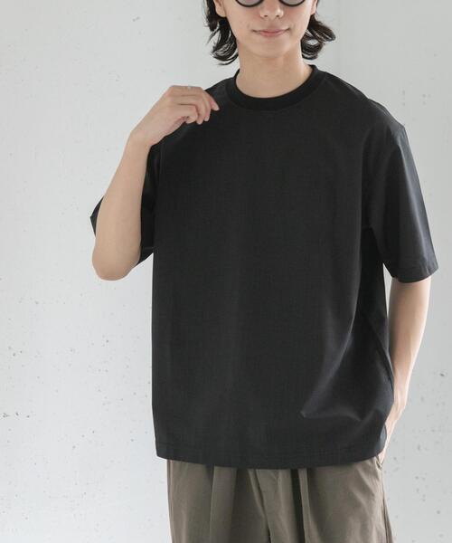 FORK&SPOON(フォークアンドスプーン)の「FORK&SPOON TEC LINEN T-SHIRTS(Tシャツ/カットソー・メンズ・ライトグレー/ブルー系その他/ブラック・4/5)」の1枚目の写真