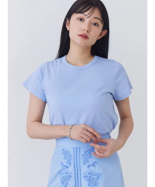 TONAL(トーナル)の「【Plax】ポリ乳酸スムースTシャツ(Tシャツ/カットソー・レディース・ライトブルー/ネイビー/オフホワイト・MEDIUM)」の2枚目の写真