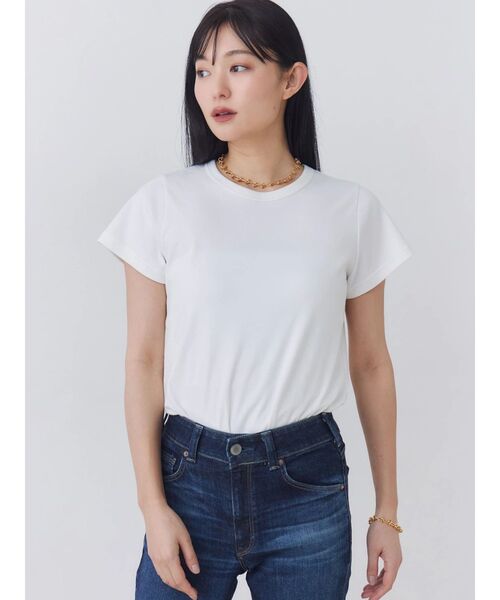 TONAL(トーナル)の「【Plax】ポリ乳酸スムースTシャツ(Tシャツ/カットソー・レディース・ライトブルー/ネイビー/オフホワイト・MEDIUM)」の5枚目の写真