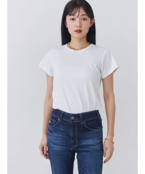 TONAL(トーナル)の「【Plax】ポリ乳酸スムースTシャツ(Tシャツ/カットソー・レディース・ライトブルー/ネイビー/オフホワイト・MEDIUM)」の6枚目の写真