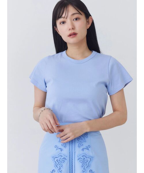 TONAL(トーナル)の「【Plax】ポリ乳酸スムースTシャツ(Tシャツ/カットソー・レディース・ライトブルー/ネイビー/オフホワイト・MEDIUM)」の12枚目の写真