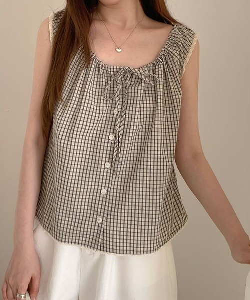 Chiina(チーナ)の「【Chiina】フロントボタンキャミトップス(シャツ/ブラウス・レディース・ホワイト/グレー/ブラック・FREE)」の8枚目の写真