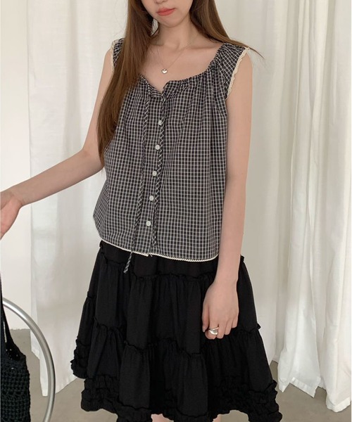 Chiina(チーナ)の「【Chiina】フロントボタンキャミトップス(シャツ/ブラウス・レディース・ホワイト/グレー/ブラック・FREE)」の20枚目の写真