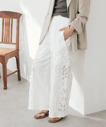 RIVE DROITE | 【裏地あり/綿100%/ウエスト総ゴム】カットワーク刺繍ワイドパンツ(その他パンツ)