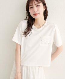 チャーム付きロゴ刺繍ショートT