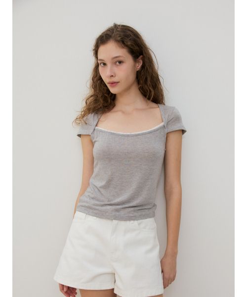 MAGNET ARCHIVE(マグネット アーカイブ)の「Square Lace Tee (Melange Gray)(Tシャツ/カットソー・レディース・その他・FREE)」の2枚目の写真