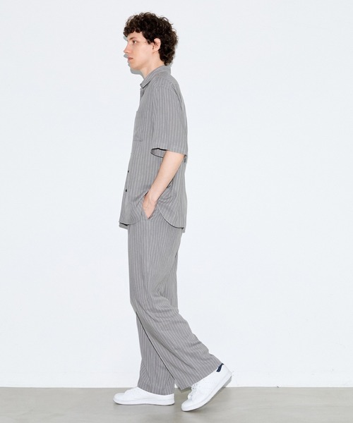 coca（coca）（コカ）の「リネンライクストライプリラックス半袖シャツ（シャツ/ブラウス・メンズ・ブラック/グレー・L/XL/M）」の5枚目の写真