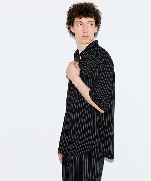 coca（coca）（コカ）の「リネンライクストライプリラックス半袖シャツ（シャツ/ブラウス・メンズ・ブラック/グレー・L/XL/M）」の9枚目の写真