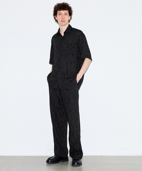 coca（coca）（コカ）の「リネンライクストライプリラックス半袖シャツ（シャツ/ブラウス・メンズ・ブラック/グレー・L/XL/M）」の8枚目の写真