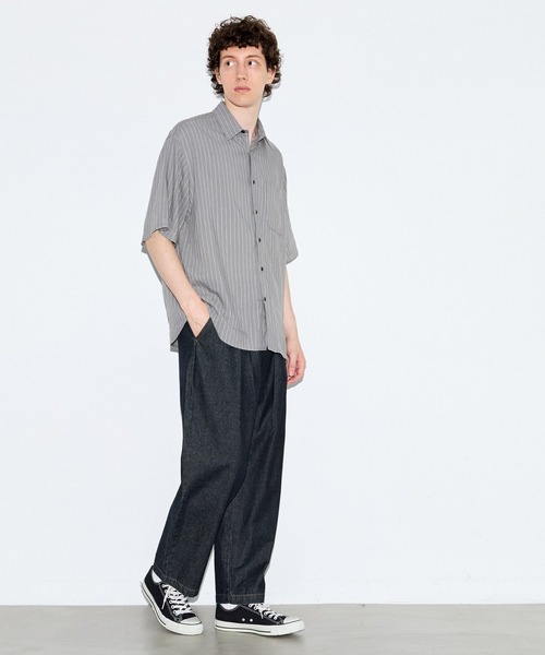 coca（coca）（コカ）の「リネンライクストライプリラックス半袖シャツ（シャツ/ブラウス・メンズ・ブラック/グレー・L/XL/M）」の15枚目の写真