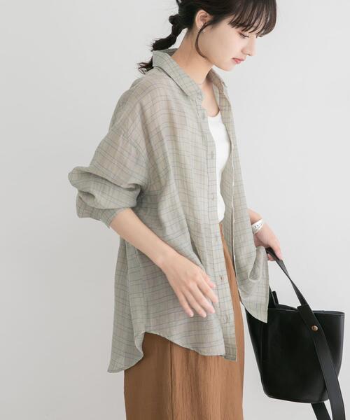 ITEMS URBANRESEARCH（アイテムズ アーバンリサーチ）の「シアーチェックオーバーシャツ（シャツ/ブラウス・レディース・ライトブルー/ベージュ系その他/ブラック・FREE）」の3枚目の写真