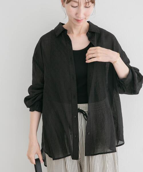 ITEMS URBANRESEARCH（アイテムズ アーバンリサーチ）の「シアーチェックオーバーシャツ（シャツ/ブラウス・レディース・ライトブルー/ベージュ系その他/ブラック・FREE）」の2枚目の写真