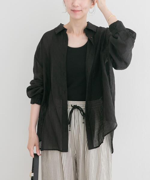 ITEMS URBANRESEARCH（アイテムズ アーバンリサーチ）の「シアーチェックオーバーシャツ（シャツ/ブラウス・レディース・ライトブルー/ベージュ系その他/ブラック・FREE）」の5枚目の写真