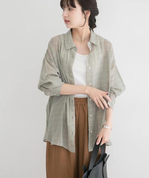 ITEMS URBANRESEARCH（アイテムズ アーバンリサーチ）の「シアーチェックオーバーシャツ（シャツ/ブラウス・レディース・ライトブルー/ベージュ系その他/ブラック・FREE）」の11枚目の写真