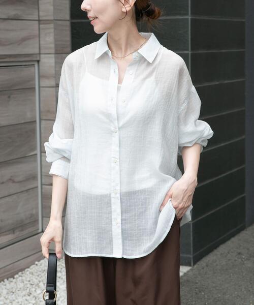 ITEMS URBANRESEARCH（アイテムズ アーバンリサーチ）の「シアーチェックオーバーシャツ（シャツ/ブラウス・レディース・ライトブルー/ベージュ系その他/ブラック・FREE）」の20枚目の写真