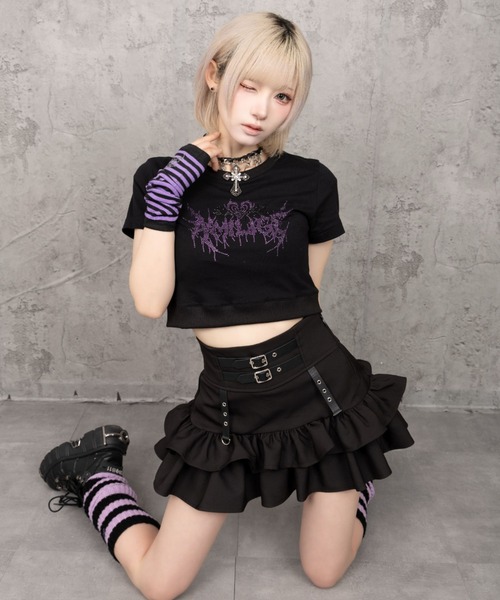 Amilige(アミリージュ)の「ハートコウモリラインストーンチビTシャツ(Tシャツ/カットソー・レディース・ブラック/ホワイト・FREE)」の8枚目の写真