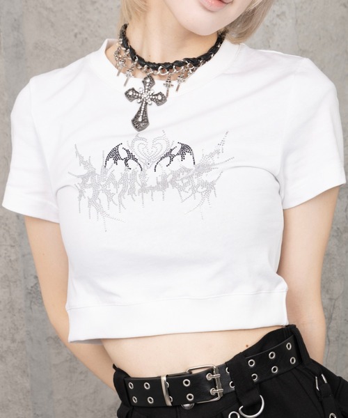 Amilige(アミリージュ)の「ハートコウモリラインストーンチビTシャツ(Tシャツ/カットソー・レディース・ブラック/ホワイト・FREE)」の17枚目の写真