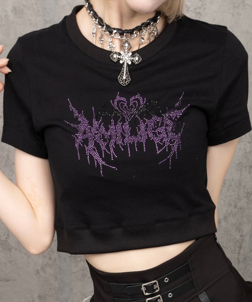 Amilige(アミリージュ)の「ハートコウモリラインストーンチビTシャツ(Tシャツ/カットソー・レディース・ブラック/ホワイト・FREE)」の15枚目の写真